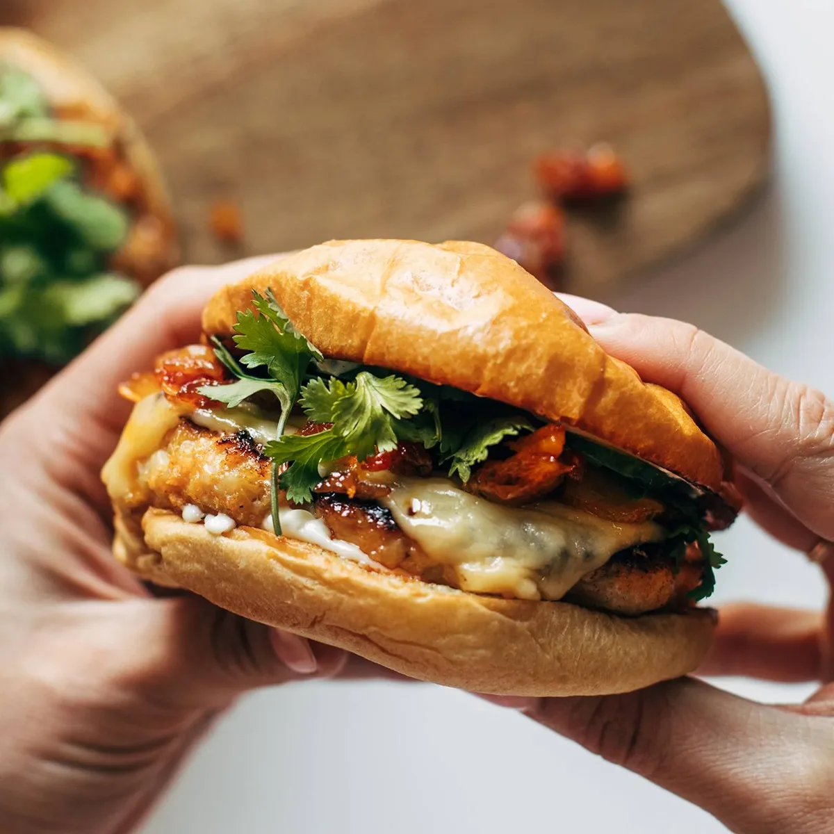 Gochujang Chicken Burgers with Kimchi Bacon Jam