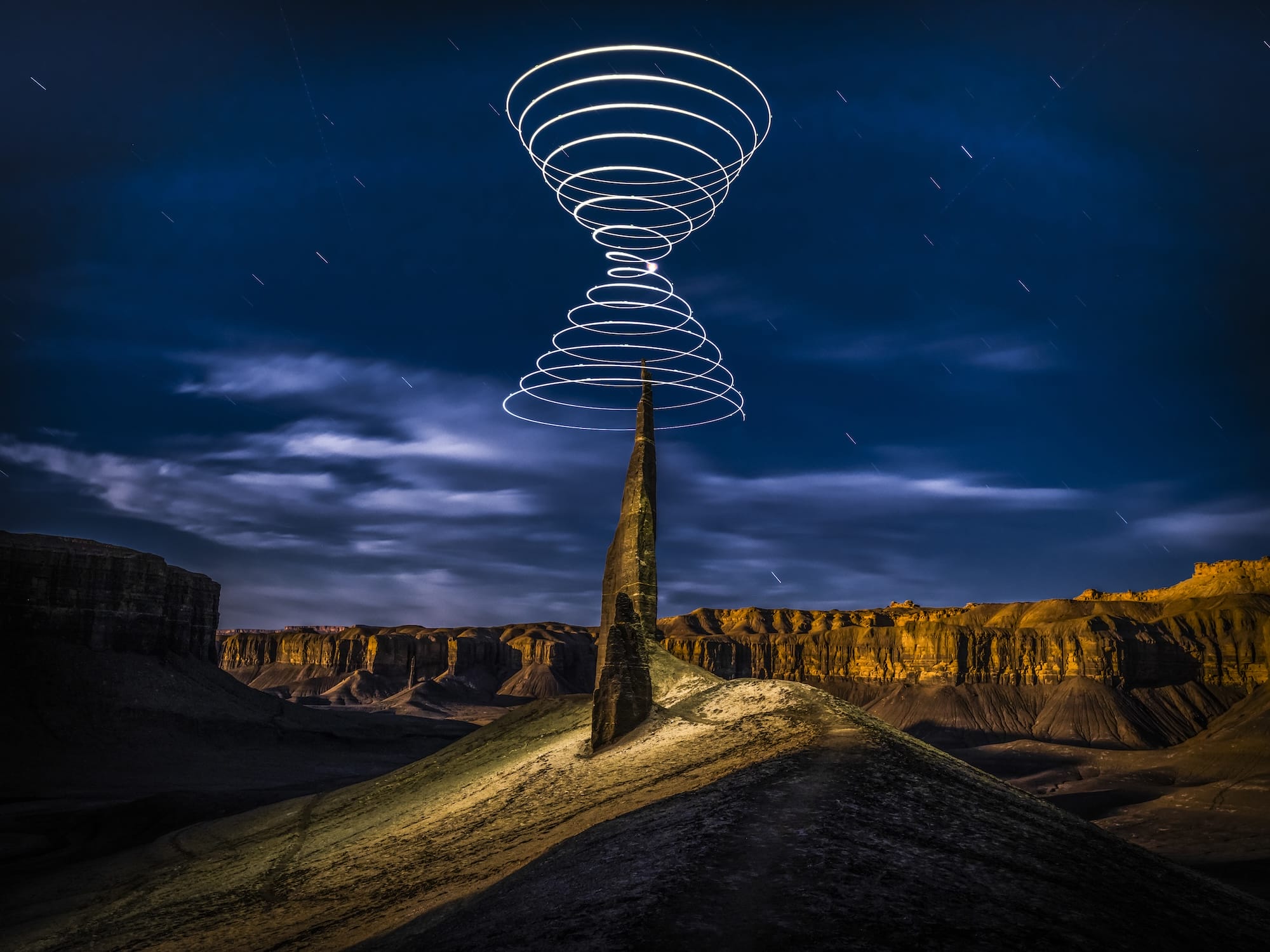 Elliot McGucken Suspends Einstein's 'Light Cones' Over Desert Expanses
